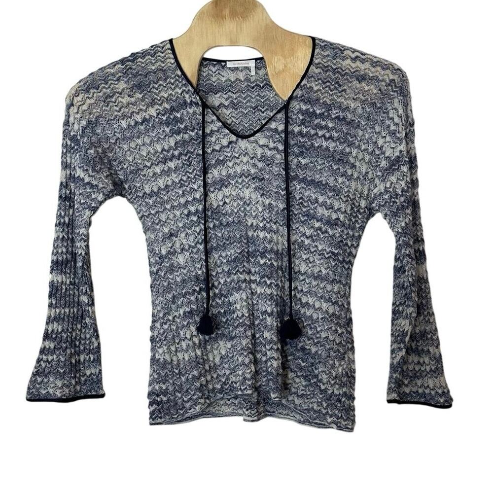 See‎ by Chloé Women’s Zig Zag V-Neck Knit Blouse Size L Tassels Bell Sleeves